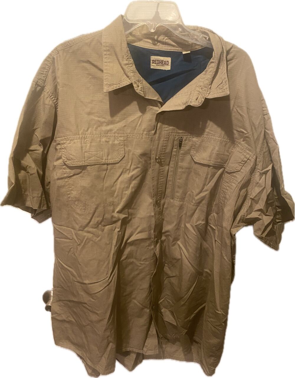RedHead Men's 3XL Short Sleeve Vented Fishing Utility Shirt Tan Khaki Ripstop